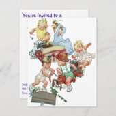 ヴィンテージ消防車の子供の誕生日パーティーへの招待 招待状 (正面/裏面)