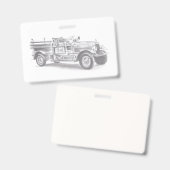 ヴィンテージ消防車の鉛筆スケッチ消防士の絵 バッジ (正面＆裏面)