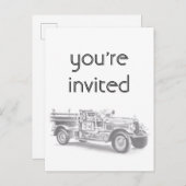 ヴィンテージ消防車の鉛筆スケッチ消防士スケッチ インビテーションポストカード (正面/裏面)