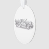 ヴィンテージ消防車の鉛筆スケッチ消防士スケッチ オーナメント (正面)