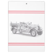 ヴィンテージ消防車の鉛筆スケッチ消防士スケッチ クリップボード (裏面)