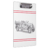 ヴィンテージ消防車の鉛筆スケッチ消防士スケッチ クリップボード (右)