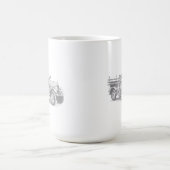 ヴィンテージ消防車の鉛筆スケッチ消防士スケッチ コーヒーマグカップ (中央)