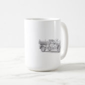 ヴィンテージ消防車の鉛筆スケッチ消防士スケッチ コーヒーマグカップ (正面右)