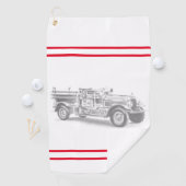 ヴィンテージ消防車の鉛筆スケッチ消防士スケッチ ゴルフタオル (インサイチュ)