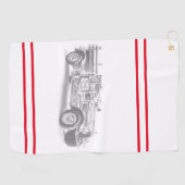 ヴィンテージ消防車の鉛筆スケッチ消防士スケッチ ゴルフタオル (横)