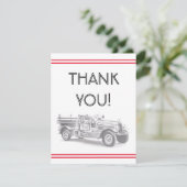 ヴィンテージ消防車の鉛筆スケッチ消防士スケッチ サンキューカード (スタンド正面)