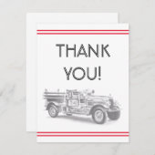 ヴィンテージ消防車の鉛筆スケッチ消防士スケッチ サンキューカード (正面/裏面)