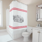 ヴィンテージ消防車の鉛筆スケッチ消防士スケッチ シャワーカーテン (インサイチュ)