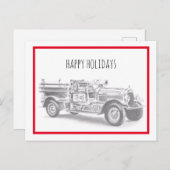 ヴィンテージ消防車の鉛筆スケッチ消防士スケッチ シーズンポストカード (正面/裏面)