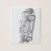 ヴィンテージ消防車の鉛筆スケッチ消防士スケッチ ジグソーパズル (縦)