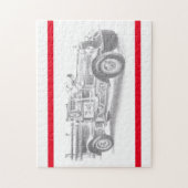 ヴィンテージ消防車の鉛筆スケッチ消防士スケッチ ジグソーパズル (縦)