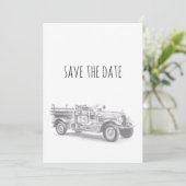 ヴィンテージ消防車の鉛筆スケッチ消防士スケッチ セーブザデート (スタンド正面)