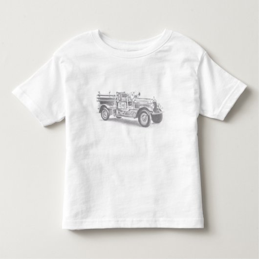 ヴィンテージ消防車の鉛筆スケッチ消防士スケッチ トドラーTシャツ (正面)