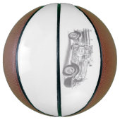 ヴィンテージ消防車の鉛筆スケッチ消防士スケッチ バスケットボール (縦)