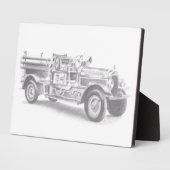ヴィンテージ消防車の鉛筆スケッチ消防士スケッチ フォトプラーク (側面)