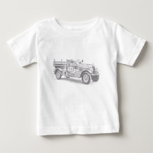 ヴィンテージ消防車の鉛筆スケッチ消防士スケッチ ベビーTシャツ (正面)