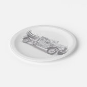 ヴィンテージ消防車の鉛筆スケッチ消防士スケッチ ペーパープレート (アングル)