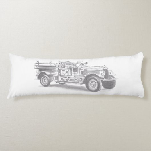ヴィンテージ消防車の鉛筆スケッチ消防士スケッチ ボディピロー (正面)