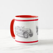 ヴィンテージ消防車の鉛筆スケッチ消防士スケッチ マグカップ (正面左)