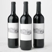 ヴィンテージ消防車の鉛筆スケッチ消防士スケッチ ワインラベル (ボトル)