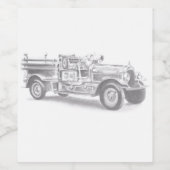 ヴィンテージ消防車の鉛筆スケッチ消防士スケッチ ワインラベル (シングルラベル)