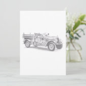 ヴィンテージ消防車の鉛筆スケッチ消防士スケッチ 招待状 (スタンド正面)