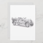 ヴィンテージ消防車の鉛筆スケッチ消防士スケッチ 招待状 (正面/裏面)