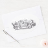 ヴィンテージ消防車の鉛筆スケッチ消防士スケッチ 楕円形シール (封筒)