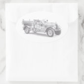 ヴィンテージ消防車の鉛筆スケッチ消防士スケッチ 楕円形シール (バッグ)