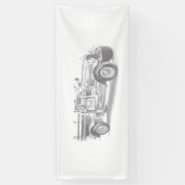 ヴィンテージ消防車の鉛筆スケッチ消防士スケッチ 横断幕 (縦)