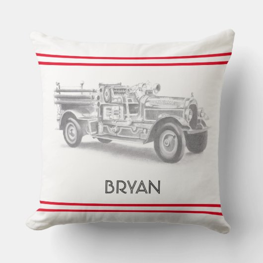 ヴィンテージ消防車の鉛筆スケッチ消防士スケッチt クッション (正面)