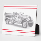 ヴィンテージ消防車の鉛筆スケッチ 消防士の絵 フォトプラーク (側面)