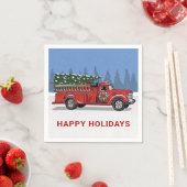 ヴィンテージ消防車クリスマスツリーハッピーホリデー スタンダードカクテルナプキン (インサイチュ)