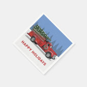 ヴィンテージ消防車クリスマスツリーハッピーホリデー スタンダードカクテルナプキン (角)