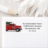 ヴィンテージ消防車クリスマスツリー差出人住所 ラベル (インサイチュ)