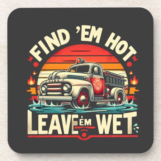 ヴィンテージ消防車サンセットグラフィック コースター (正面)