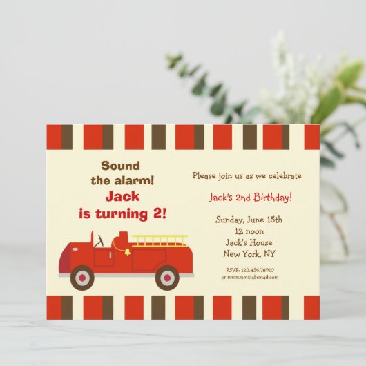 ヴィンテージ消防車バースデーパーティ招待状 招待状 (スタンド正面)