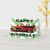 ヴィンテージ消防車誕生日 カード (黄色い花)