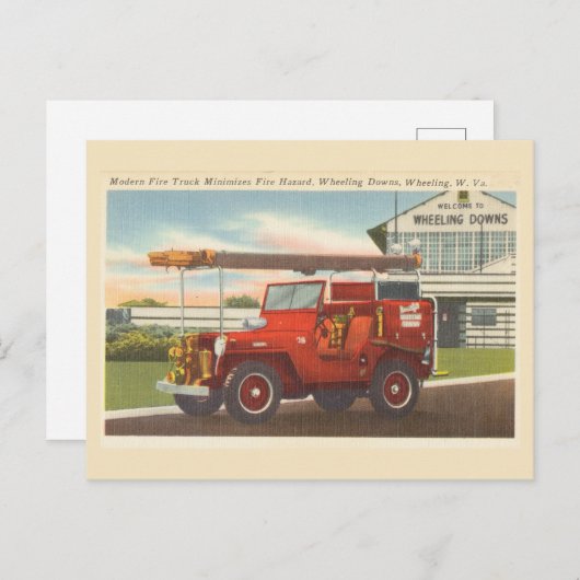 ヴィンテージ消防車1940sホイーリングウェストバージニア ポストカード (正面/裏面)