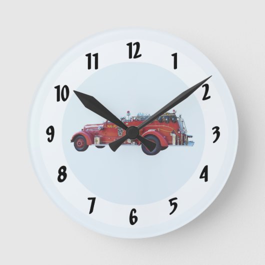 ヴィンテージ消防車 ラウンド壁時計 (正面)