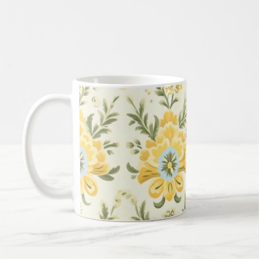 ヴィンテージ消音黄色の花柄 コーヒーマグカップ (左)
