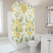 ヴィンテージ消音黄色の花柄 シャワーカーテン (インサイチュ)