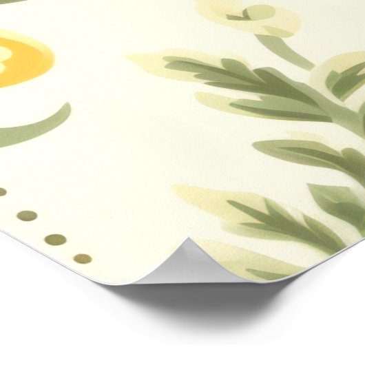 ヴィンテージ消音黄色の花柄 ポスター (角)