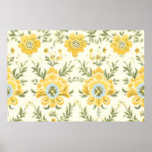 ヴィンテージ消音黄色の花柄 ポスター (正面)