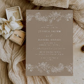 ヴィンテージ淡い色のトープ&ホワイトフローラ結婚ズ 招待状