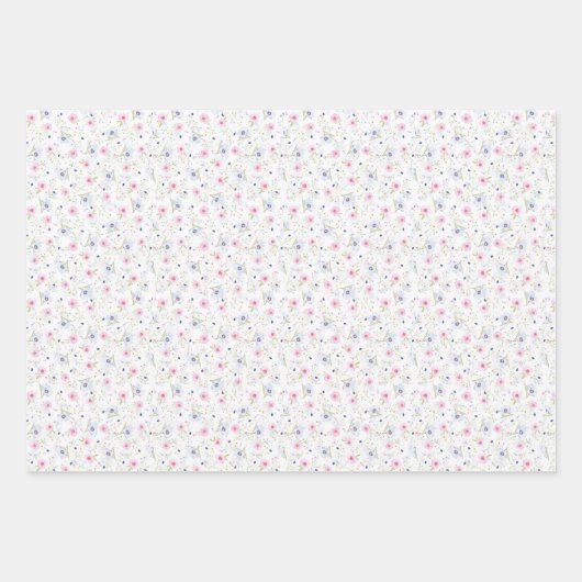 ヴィンテージ淡い色のピンクブルーフローラフかわいらしラワー ラッピングペーパーシート (正面3)