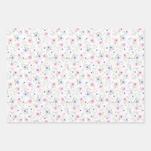 ヴィンテージ淡い色のピンクブルーフローラフかわいらしラワー ラッピングペーパーシート (正面2)