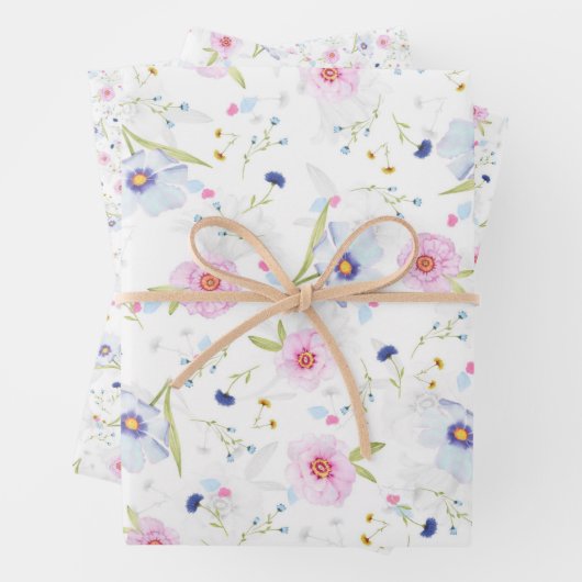 ヴィンテージ淡い色のピンクブルーフローラフかわいらしラワー ラッピングペーパーシート (インサイチュ)