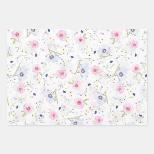 ヴィンテージ淡い色のピンクブルーフローラフかわいらしラワー ラッピングペーパーシート (正面)